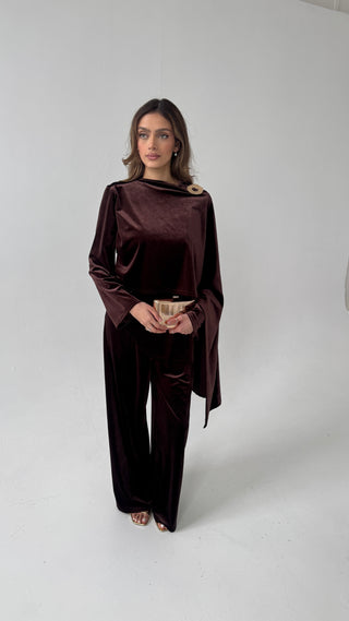 Coco velvet scarf coord with gold brooch- nura - Fash Focused