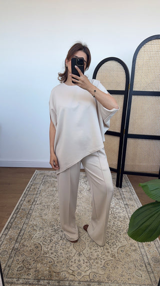 Cream Assymetric jogger coord- lici - Fash Focused