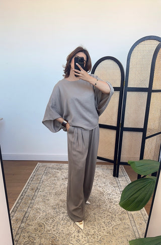 Taupe flowy coord set- naiara - Fash Focused