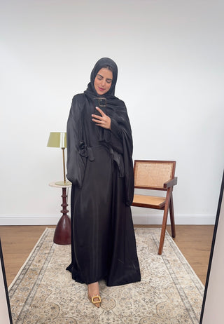 Black shimmer three piece abaya set- malisa - Fash Focused
