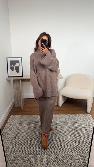 Taupe knit skirt coord- hala - Fash Focused