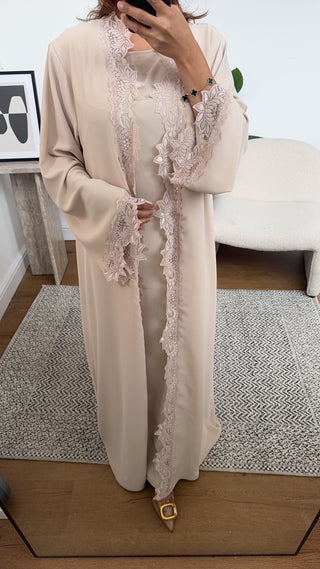 Cream lace detail kimono two piece - aliyah - Fash Focused