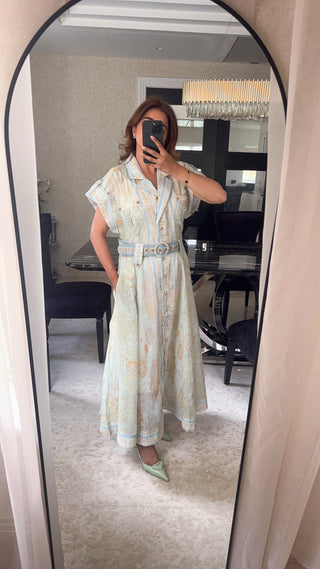 Sage bloom belted maxi dress- shreya