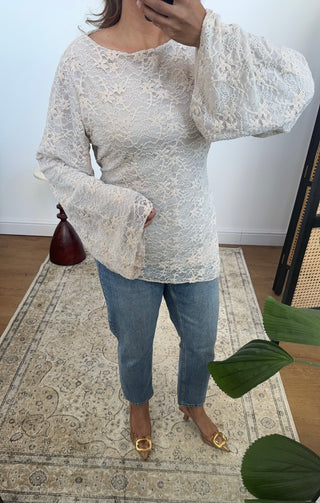 Cream lace assymetric top- Lana