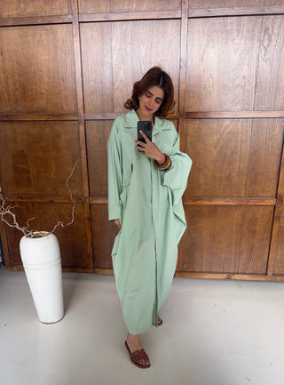 Sage cotton shirt dress- fatin - Fash Focused
