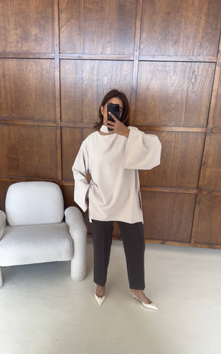 Cream suede top with scarf- Lana