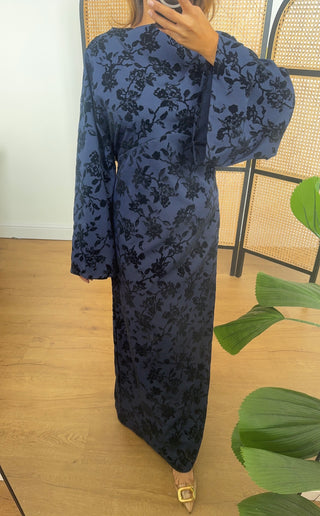 Navy fishtail velvet detail dress- laya