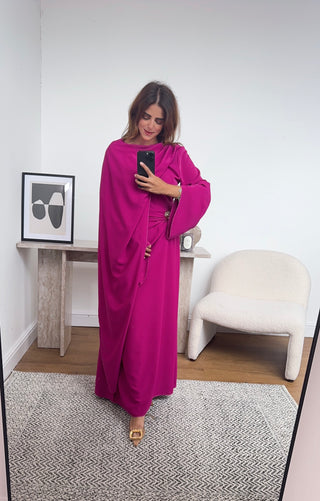 Cerise pink dress with drape scarf- zaria - Fash Focused