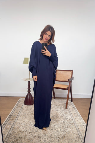 Navy basic abaya with elasticated sleeve- Dina - Fash Focused