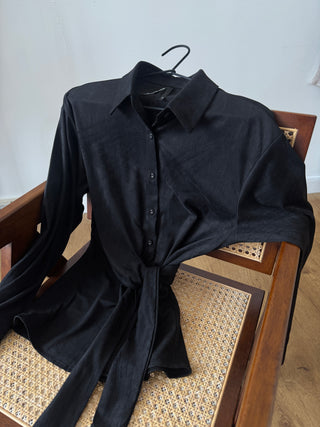 Black suede button down shirt - kiah - Fash Focused
