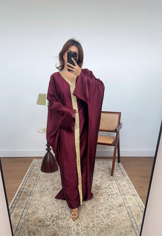 Burgandy butterfly kaftan with gold detail- fria - Fash Focused