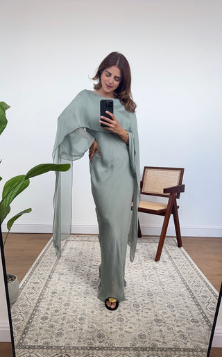 Long flowy dress with attach scarf sage - Sasa - Fash Focused