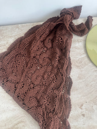 Brown paisley crochet waist belt