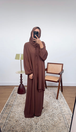 brown Abaya with attached scarf- Layli