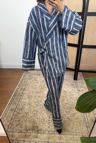 Blue stripe wrap over coord - bria - Fash Focused