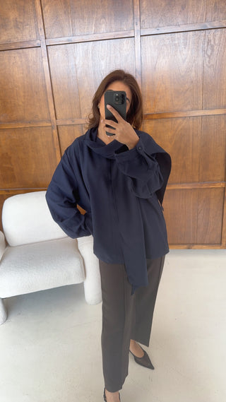 Navy scarf attached top- ayla
