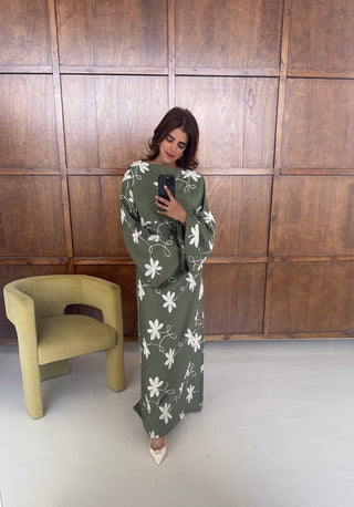 Olive embroidered fishtail dress- darla