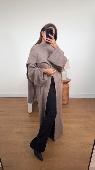 Aleah cardigan with scarf in taupe NO RETURN - Fash Focused