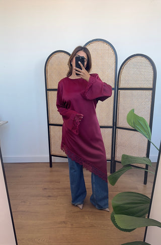 Burgandy Assymetric lace detail top- jaia