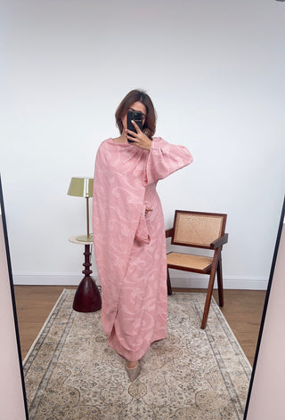 Pink drape scarf printed dress- lana - Fash Focused