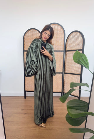 Olive velvet pleated dress- elnaz