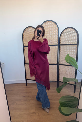 Burgandy Assymetric lace detail top- jaia