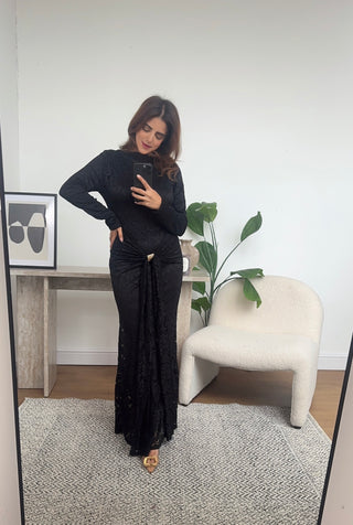 Black lace dress with waist tie detail- ciya