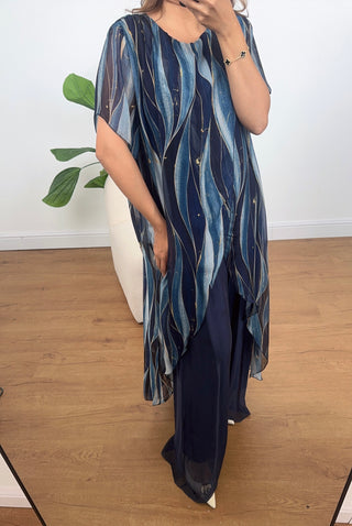 Navy Printed split coord- Keya - Fash Focused