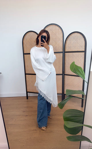 White Assymetric lace detail top- jaia