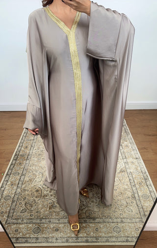 Taupe butterfly kaftan with gold detail- fria - Fash Focused