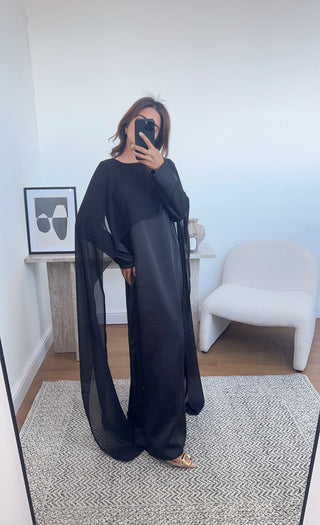 Black long sleeve cape dress- sai - Fash Focused