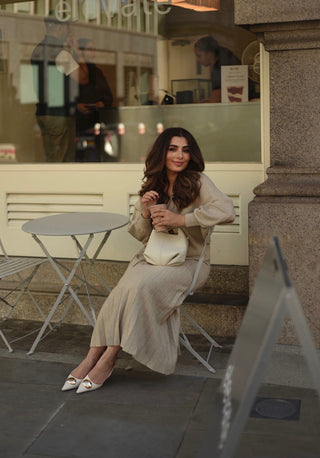 Taupe knitted wrap tie coord with skirt - Nina - Fash Focused