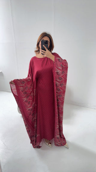 Wine printed diamente kaftan- rimal - Fash Focused
