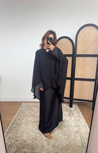 Black two piece pleated cape dress- lulwa - Fash Focused