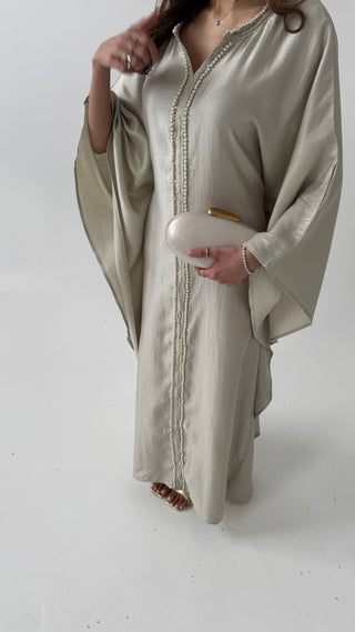 Champagne beige pearl kaftan- marwa - Fash Focused