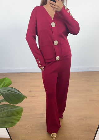 Wine gold button detail coord- evera - Fash Focused