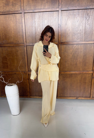 Lemon shirt coord with gold buttons- venezia - Fash Focused