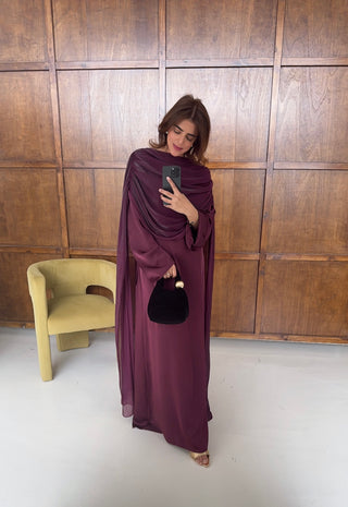 burgandy dress with drape detail- sani - Fash Focused