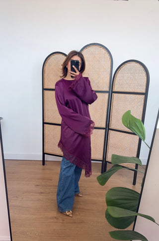 Plum Assymetric lace detail top- jaia