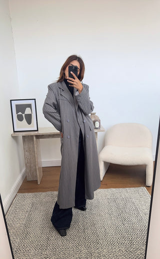 grey striped longline blazer - Aria - Fash Focused
