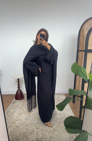 Black fringe cape dress- elara