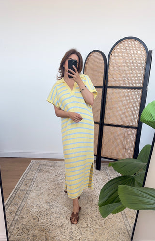 Butter yellow stripe knit dress- rana - Fash Focused