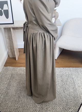 Taupe gathered waist dress- Marnia - Fash Focused