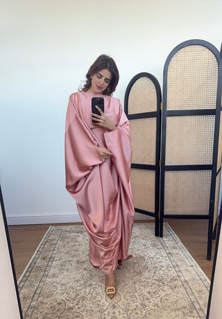 Pink draped kaftan with inner tie belt- arwa - Fash Focused