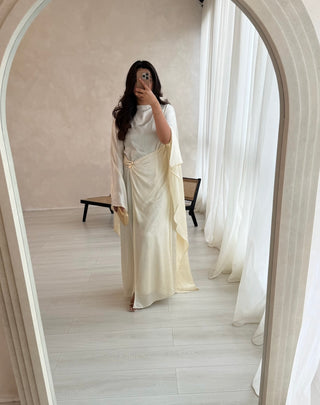 cream crinkle cape dress - alya cream crinkle cape dress - alya