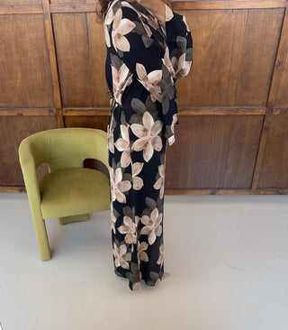 Black floral tie back dress- asi