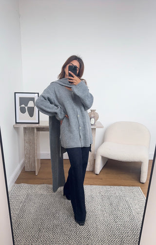 Grey cardigan with scarf attached- hia - Fash Focused