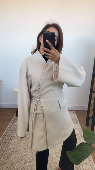 Cream belted jacket- elise - Fash Focused