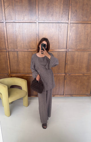 Taupe floral tie back coord- isla