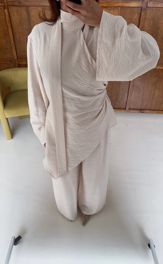 Cream high neck wrap coord - kani - Fash Focused